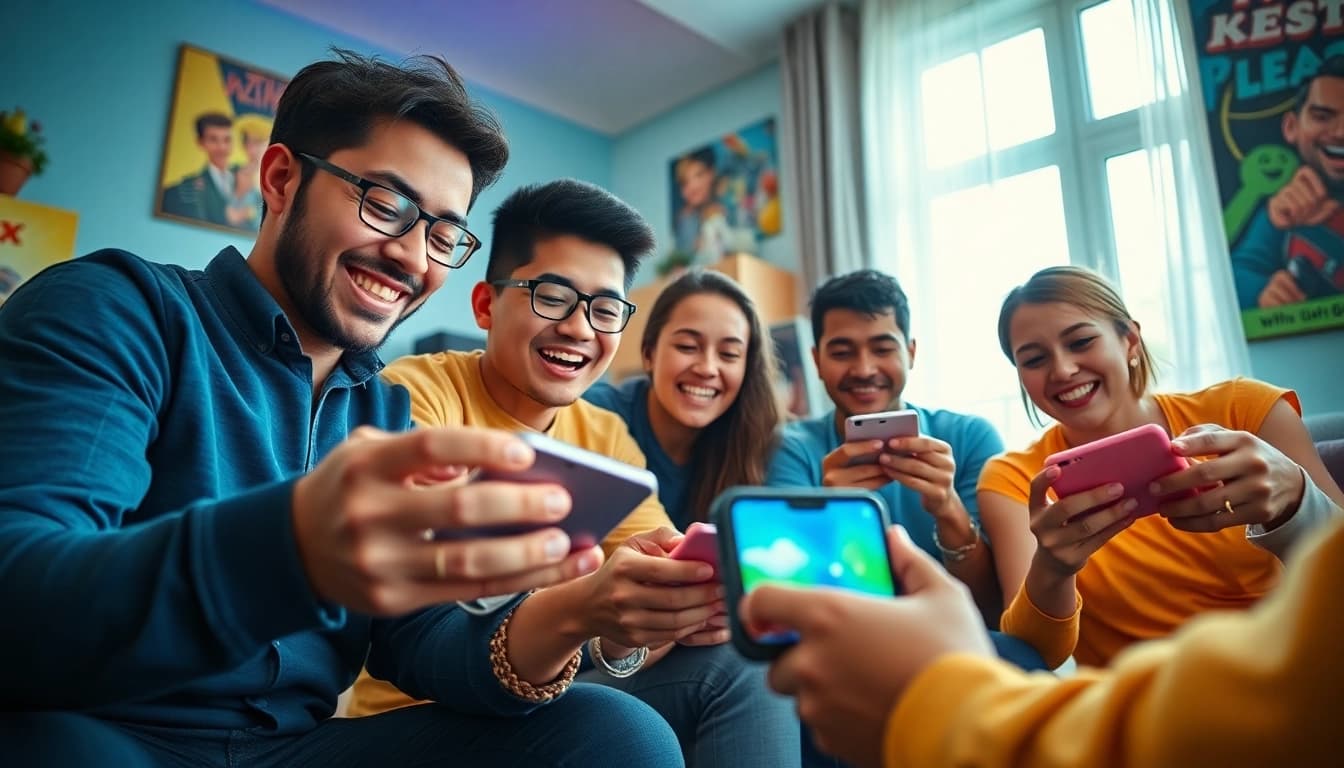 Excited players engaged with the nk88 gaming app, showcasing vibrant energy and enjoyment.