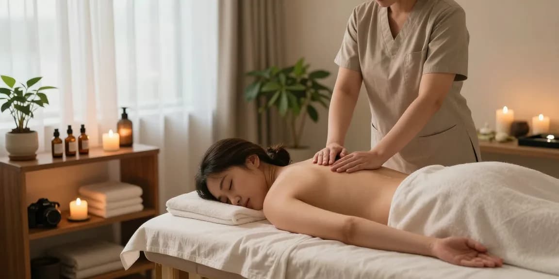 신림동출장마사지 in a calming massage studio with soothing atmosphere and therapeutic elements.