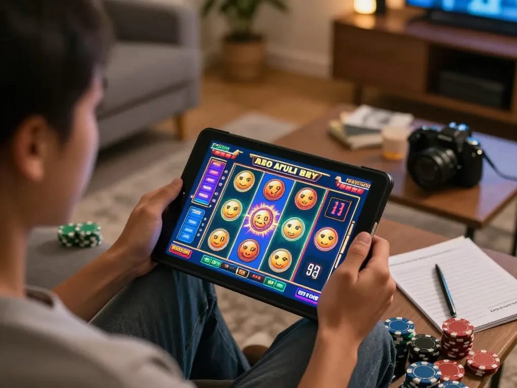 GA28 players enjoying online casino fun with vibrant slot game on tablet