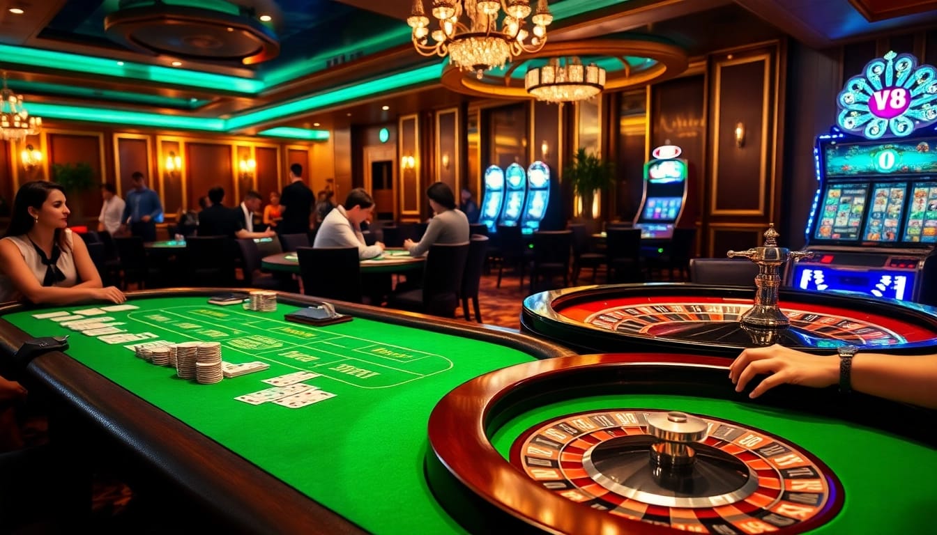 Experience thrilling gameplay at https://nk88net.com/ with exciting casino tables and vibrant poker chips.