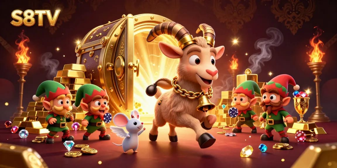 S8TV offers thrilling views of dynamic casino scenes filled with gremlins stealing poker chips in a festive setting.