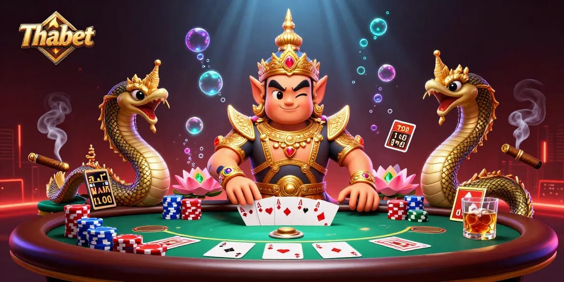Engage with Thabet while enjoying a vibrant poker scene filled with colorful chips and game elements.