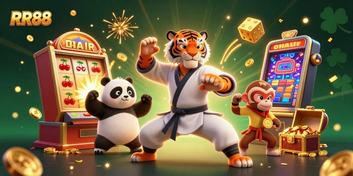 Experience thrilling gameplay and jackpots at RR88 with our dynamic casino scene featuring colorful elements.