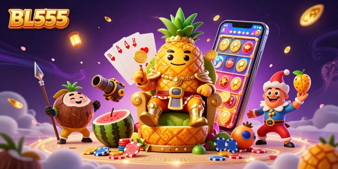 Players enjoy the thrilling slots experience at BL555, featuring golden coins and vibrant games.