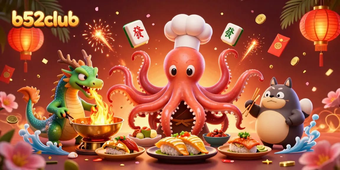 Cash in at b52club with vibrant casino-themed illustration featuring dynamic characters and elements.