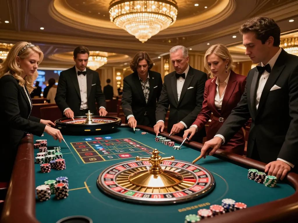 Experience thrilling gameplay at okwin's vibrant roulette table in a luxurious Las Vegas casino.