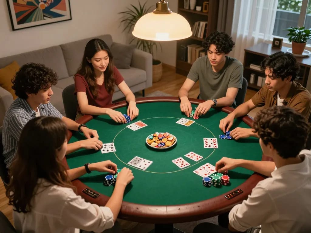 Cakhiatv hosts an exciting poker night scene, showcasing friends engaged in strategic gameplay.
