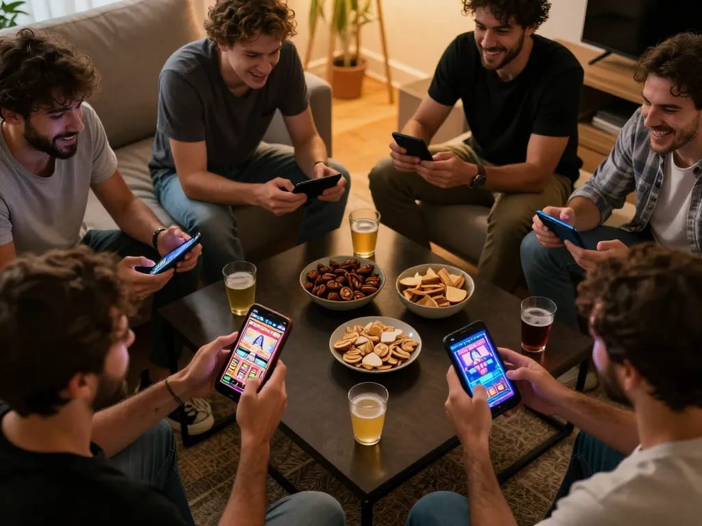Players enjoying engaging online slots on mobile devices in a cozy home setting, showcasing agenslot188 gaming excitement