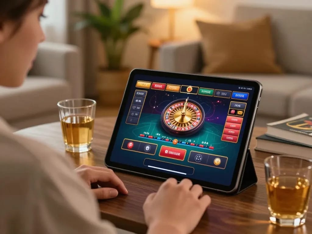 Engaging player enjoying live dealer games on tablet, discovering 555win online casino.