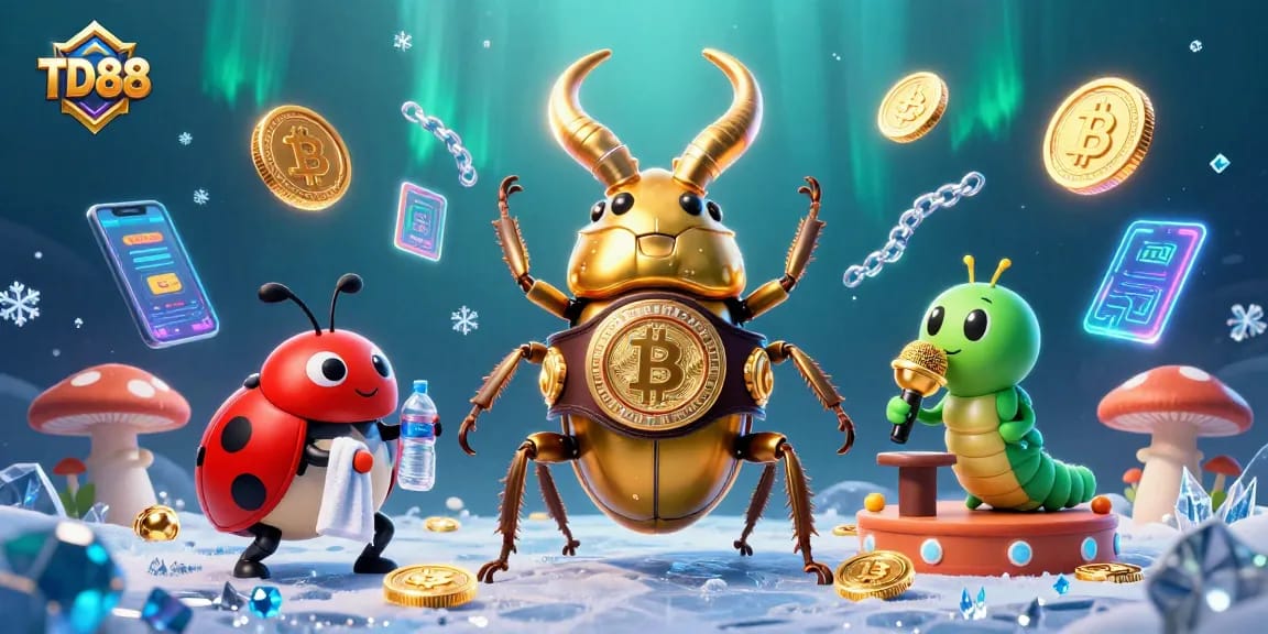 Engage with TD88's vibrant casino action featuring colorful characters and dynamic crypto elements.