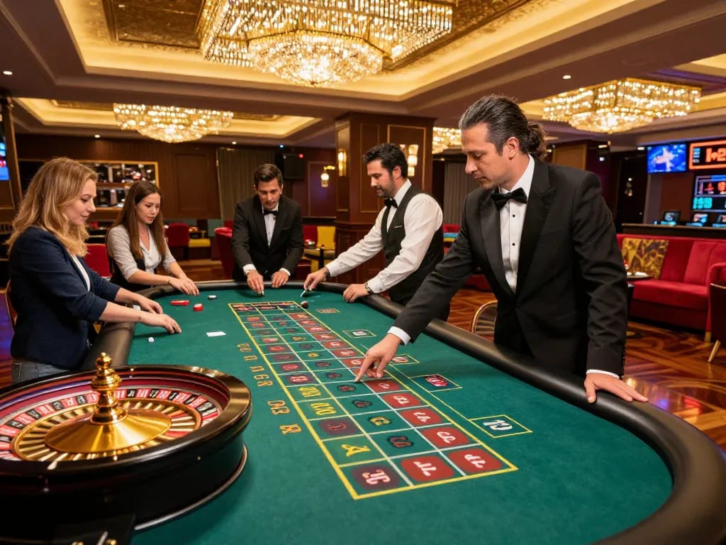 3Win players enjoying an exciting roulette game with vibrant atmosphere and elegant decor.