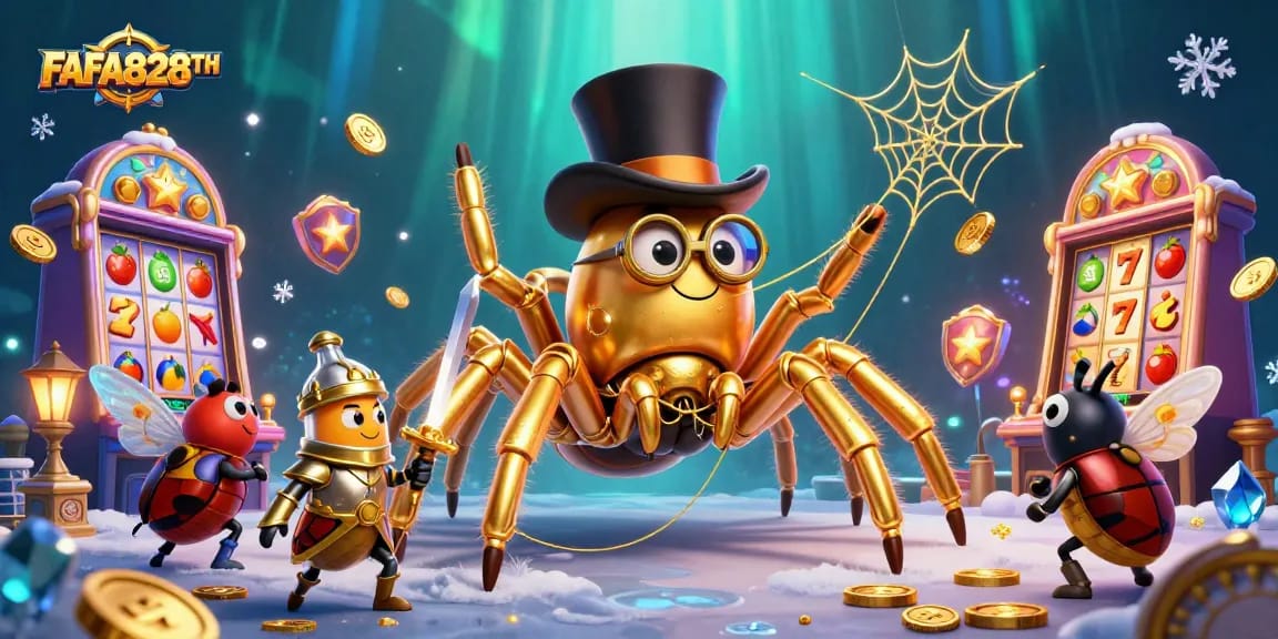 Experience FAFA828TH's thrilling casino atmosphere with a golden tarantula and knight adventuring!