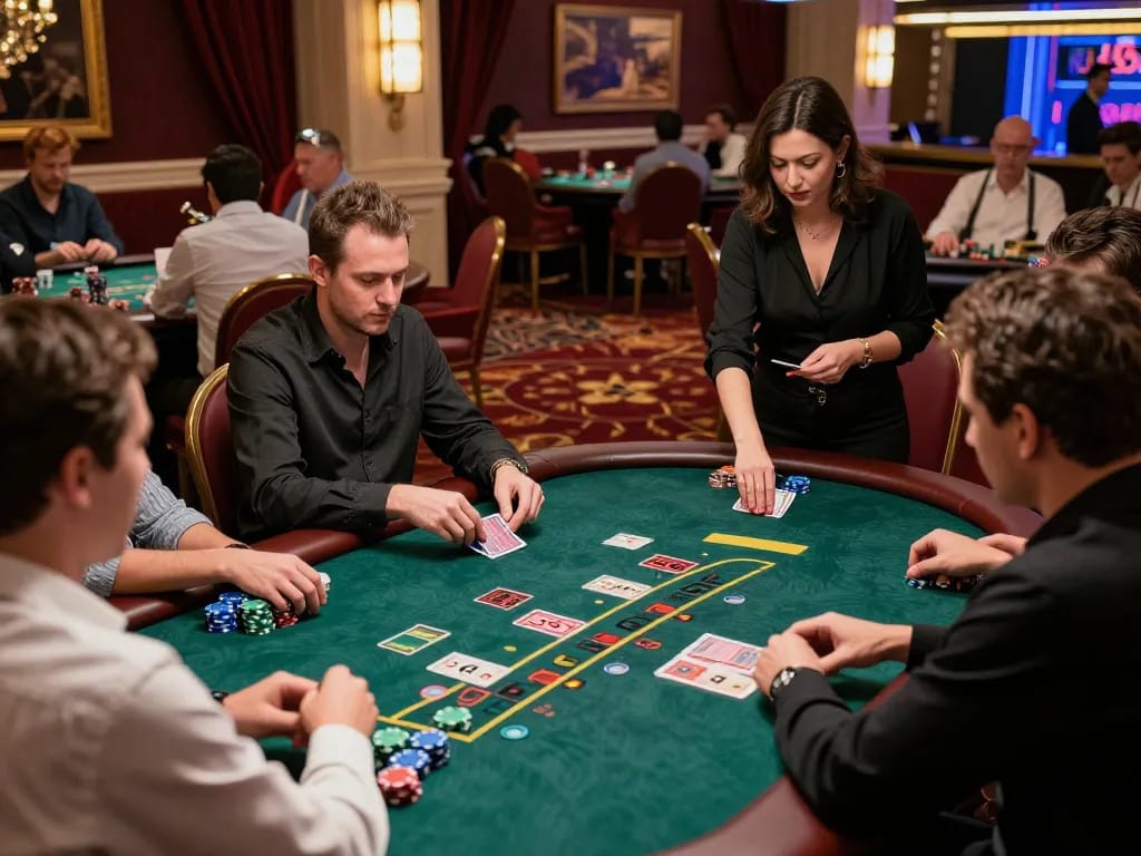 Players strategizing at the blackjack table in BL555, showcasing an engaging game night experience.
