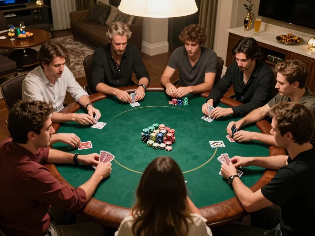 Fabet poker game in an elegant home setting showcasing strategic gameplay and camaraderie.