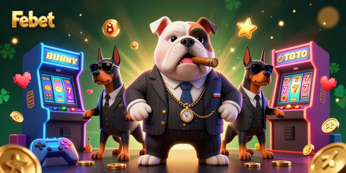 Join the adventure at Febet's casino with vibrant game elements and 3D characters!