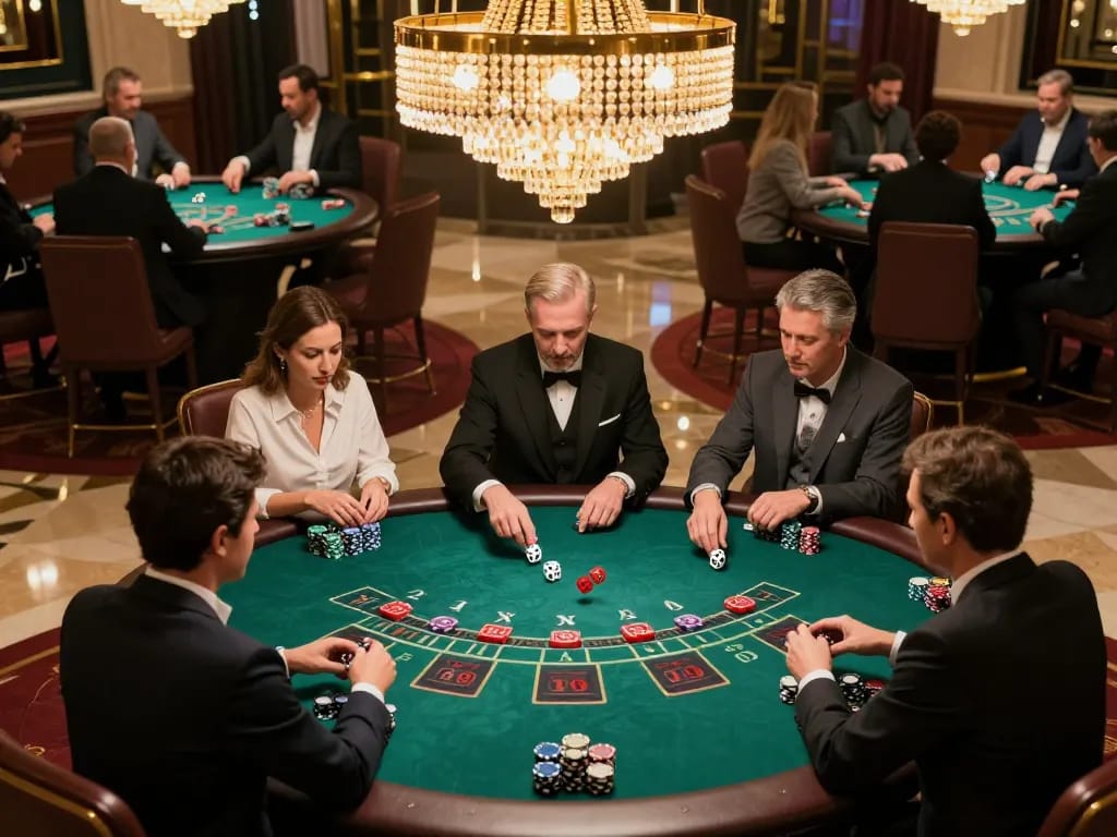 Engaging scene of players enjoying game tài xỉu uy tín at an upscale casino with vibrant decor and dice action