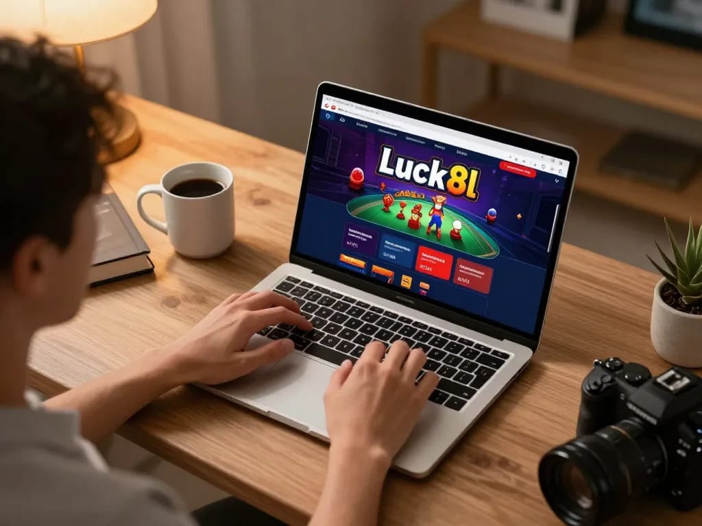 Engaging online gaming session on luck8l platform with stylish home office setup.