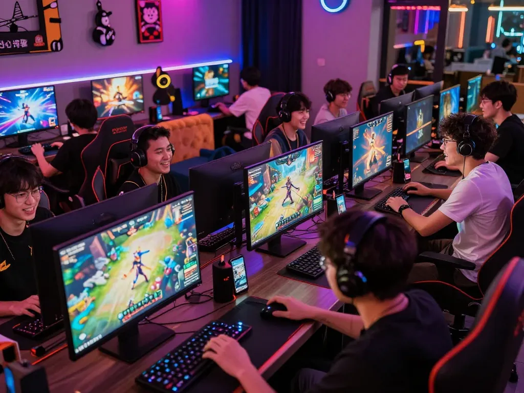 Engaged players enjoying thrilling games at sunwin gaming platform, showcasing vibrant atmosphere and excitement.