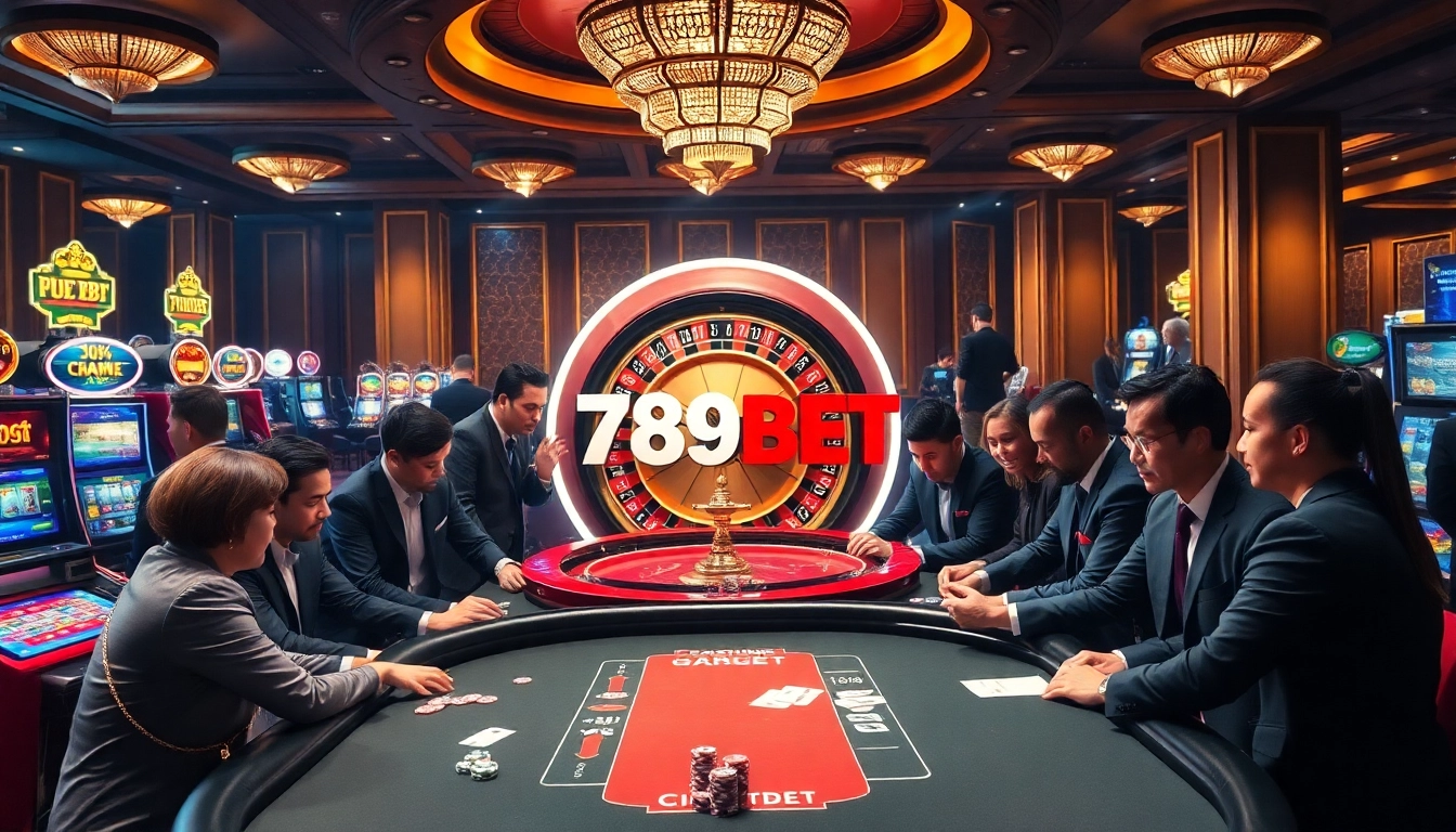 Players embrace excitement at 789BET casino tables, engaging in thrilling betting moments.