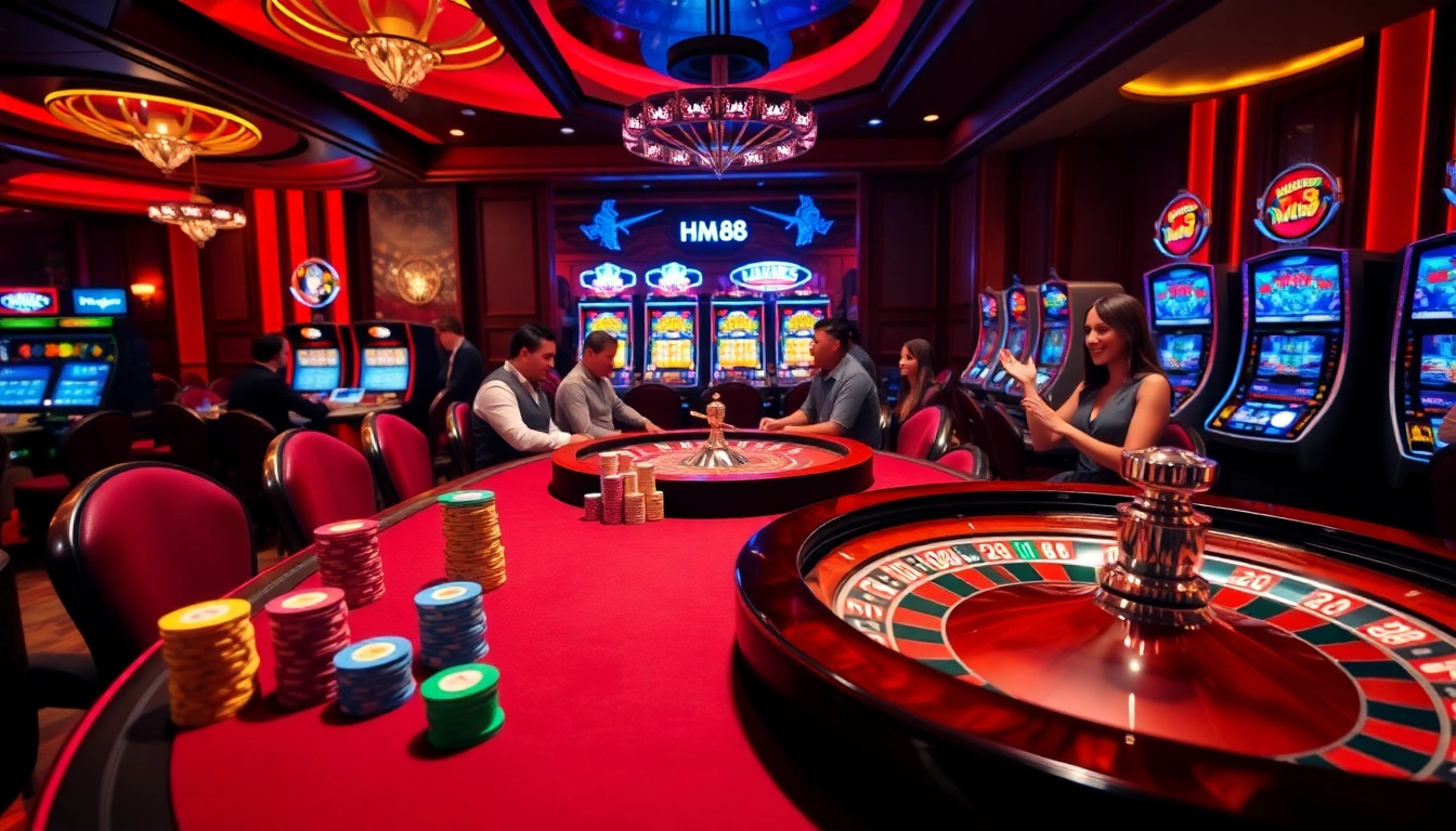 Experience the excitement of HM 88 casino gaming with vibrant poker chips and roulette wheels.