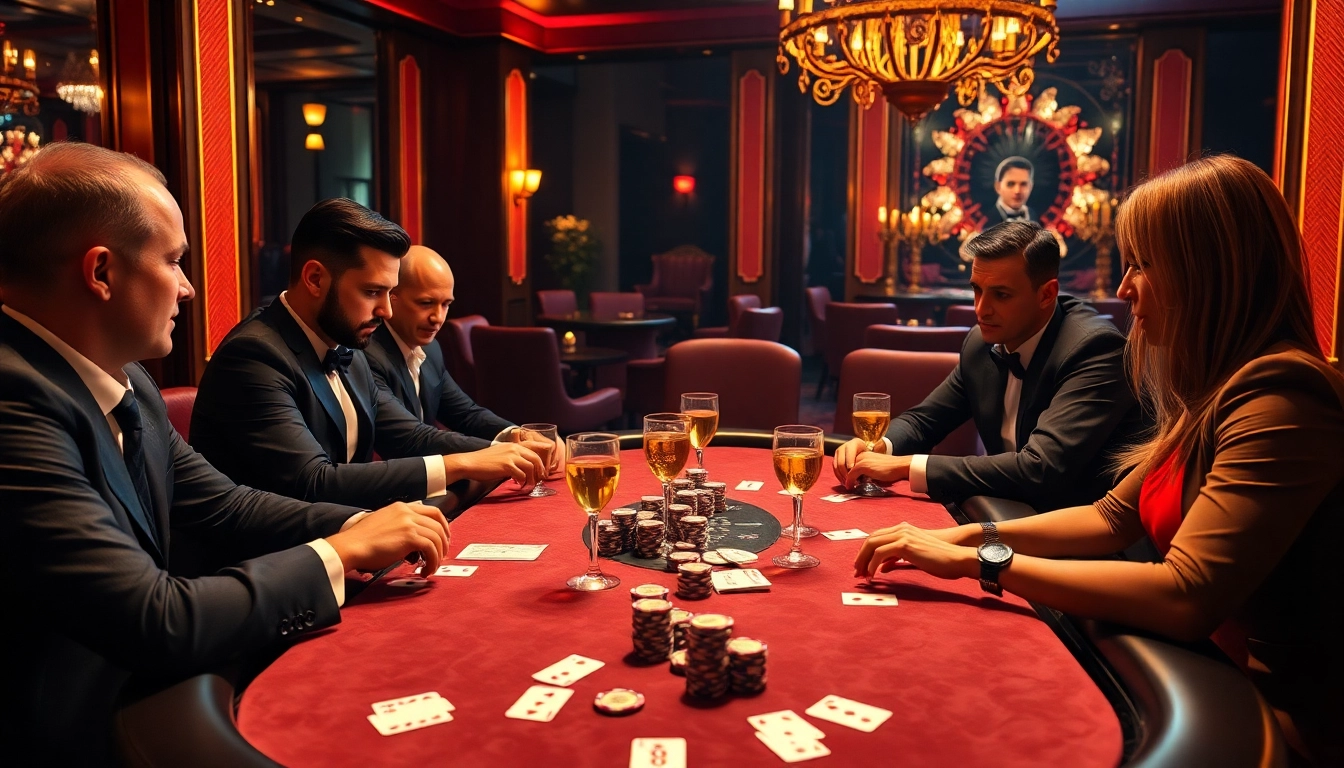 Experience a thrilling poker night with TG88 at a luxurious casino table, showcasing excitement and strategy.