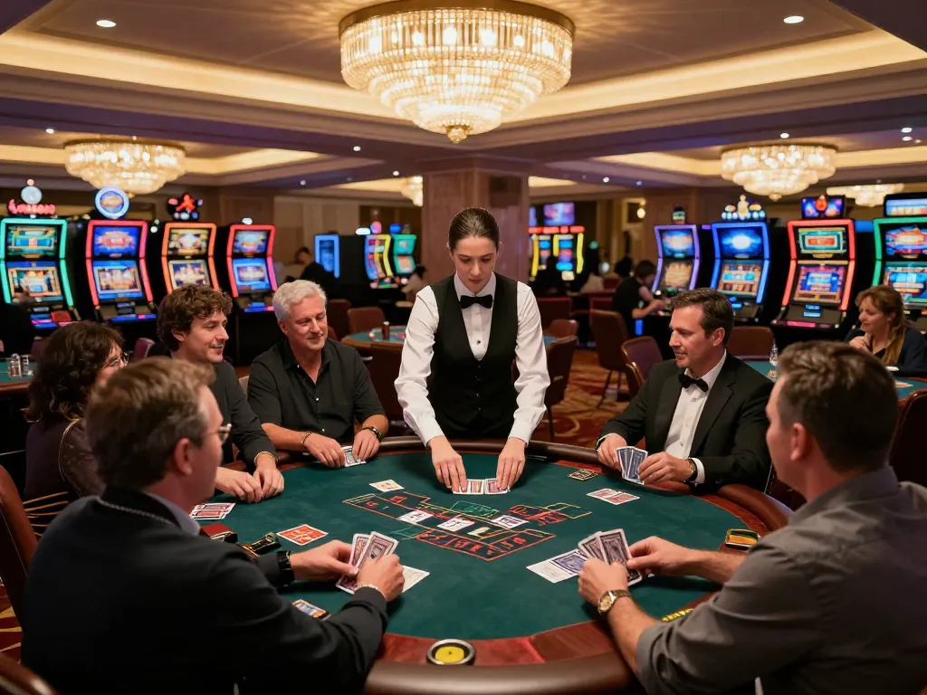 Players enjoying intense blackjack at 79KING casino table, creating a lively gaming atmosphere.