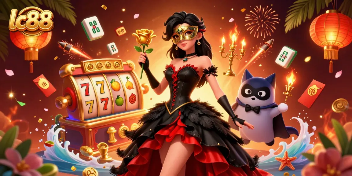 Experience thrilling gaming at lc88 with a stunning 3D casino scene filled with slot machines and golden symbols.