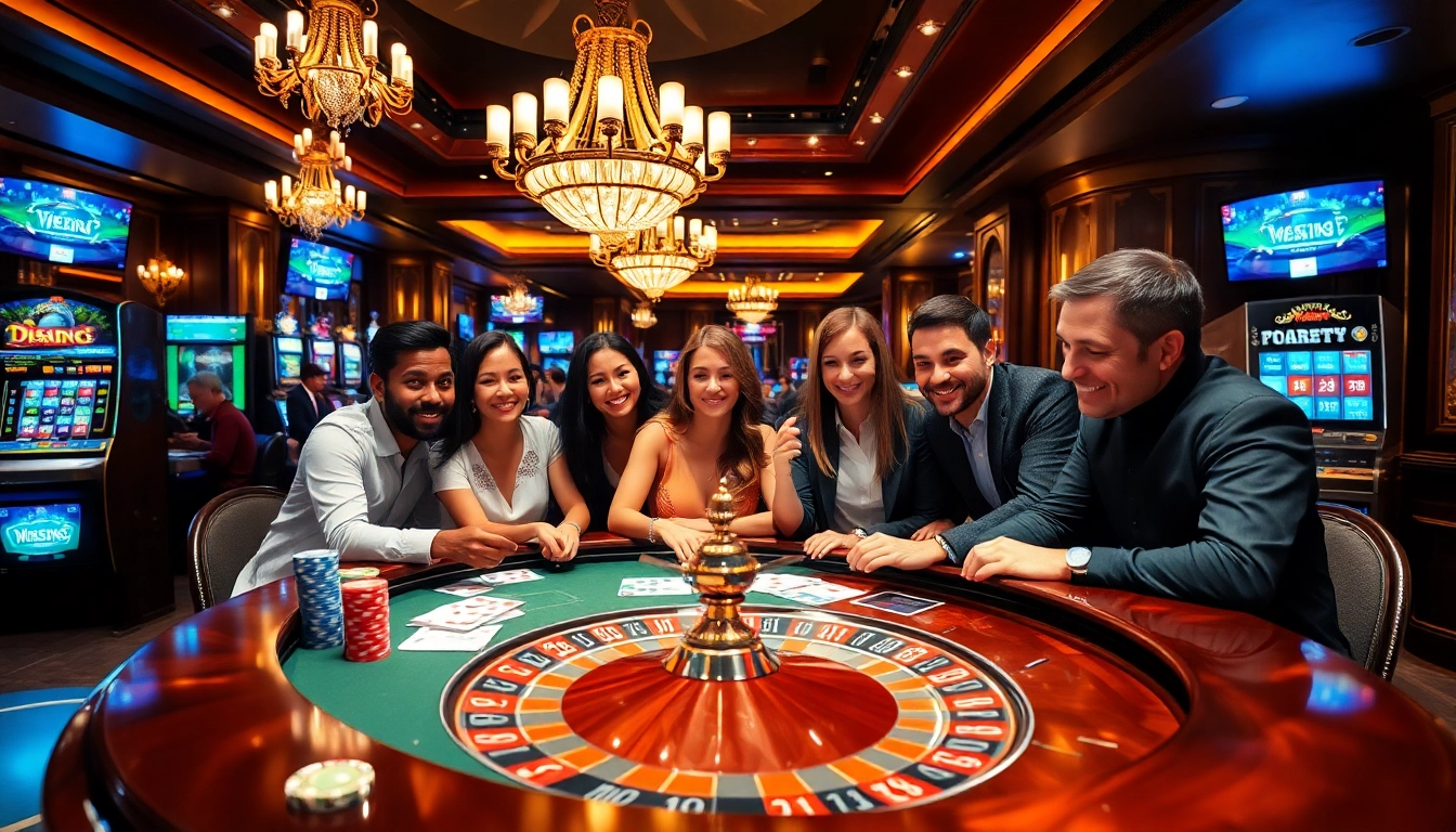 Tg88 players enjoying an exciting game at a luxurious casino table.