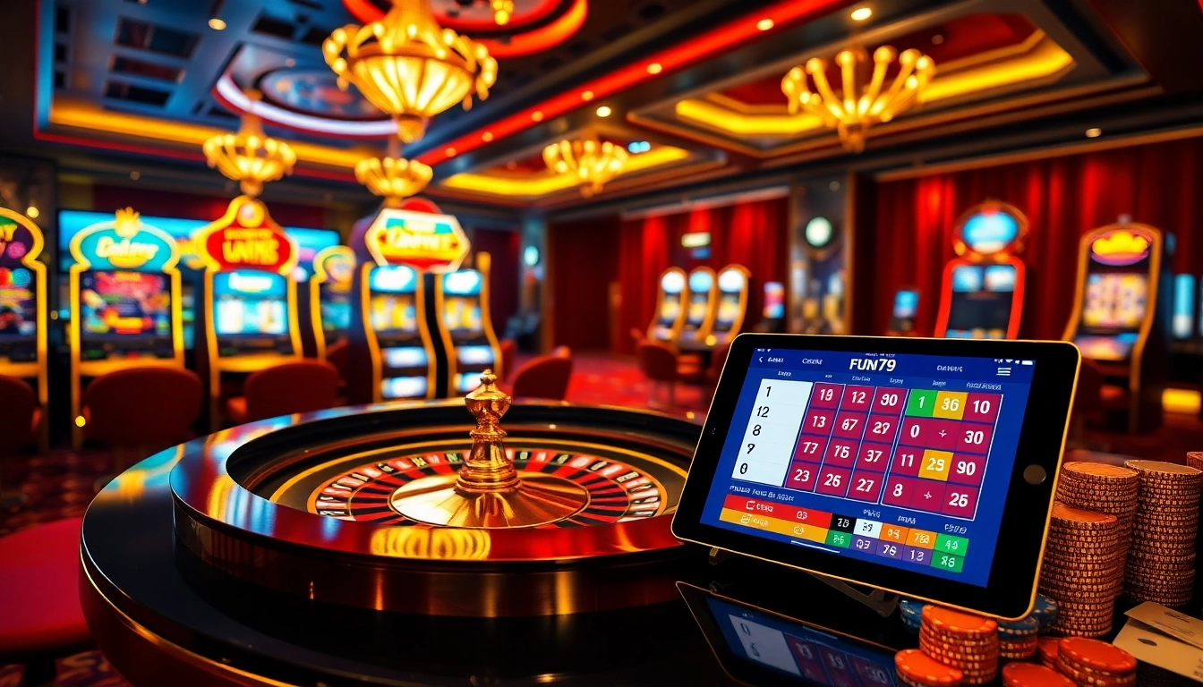 Engaging gaming scene at fun79 .com featuring roulette, slots, and poker excitement.