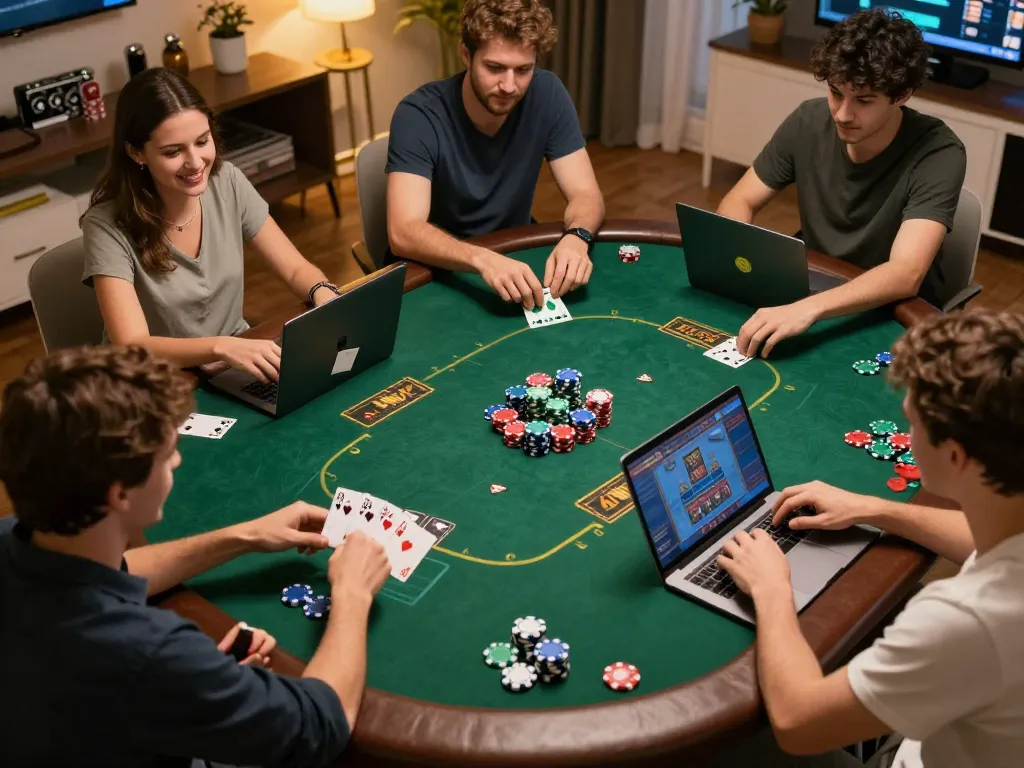 Engaged players strategizing in an online poker game with llwin, showcasing vibrant colors and a social atmosphere.