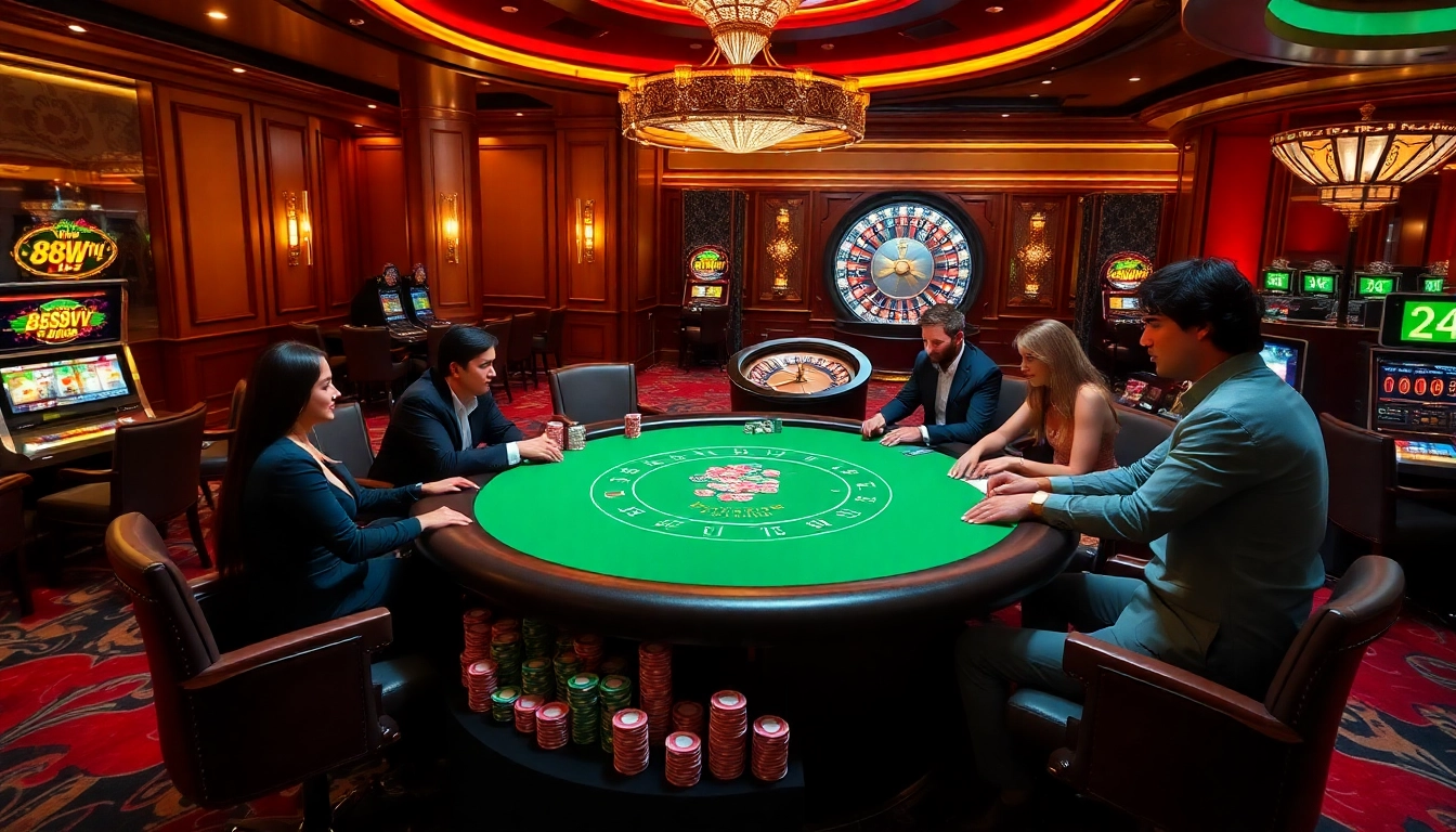Exciting gameplay at 888VI casino featuring poker tables and slot machines.