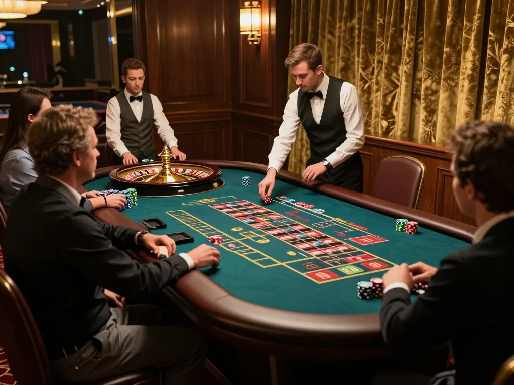 An engaging roulette scene at https://du88.autos/ with players placing bets, colorful chips, and an attentive croupier.