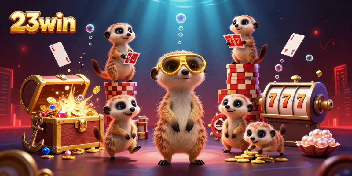 Experience thrilling gameplay at 23win with a bustling meerkat casino packed with vibrant slot game elements.