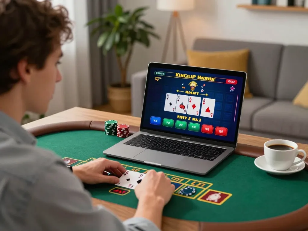 Player enjoying online blackjack on rr88 in a stylish home office with engaging atmosphere