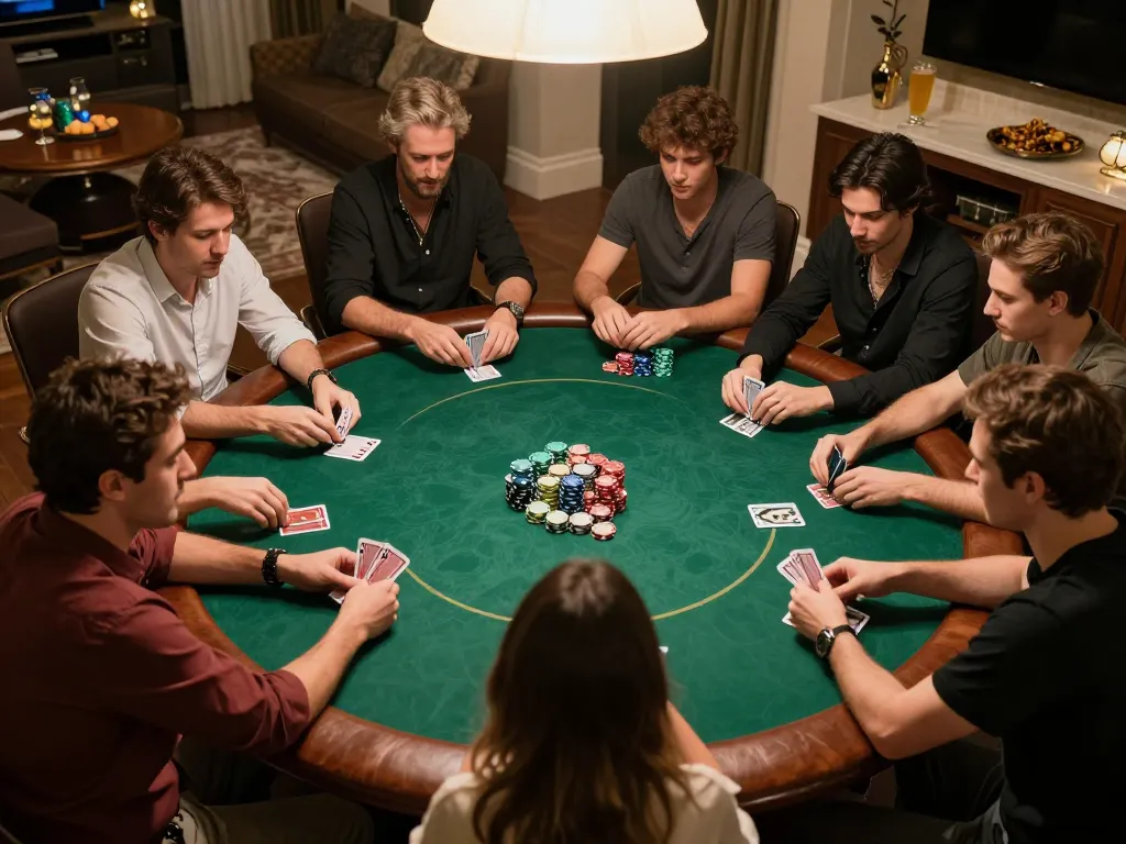 Fabet poker game in an elegant home setting showcasing strategic gameplay and camaraderie.