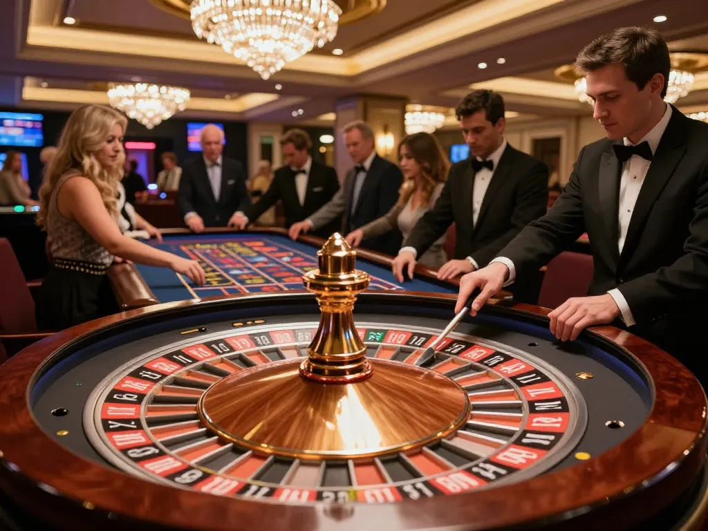 Players engaging at the ALO8 roulette table with vibrant lights and a luxurious setup.