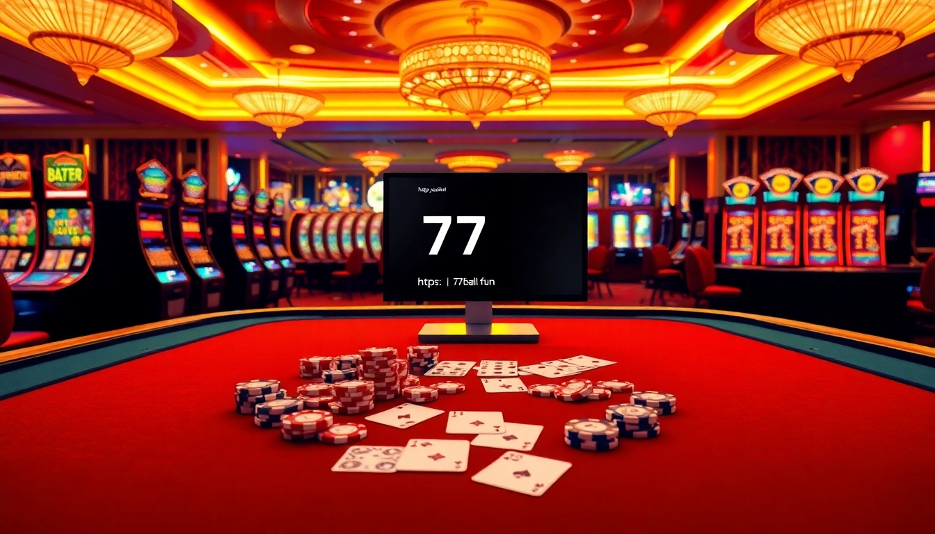 Experience excitement at https://77ball.fun/, featuring vibrant casino tables and glamorous slot machines.