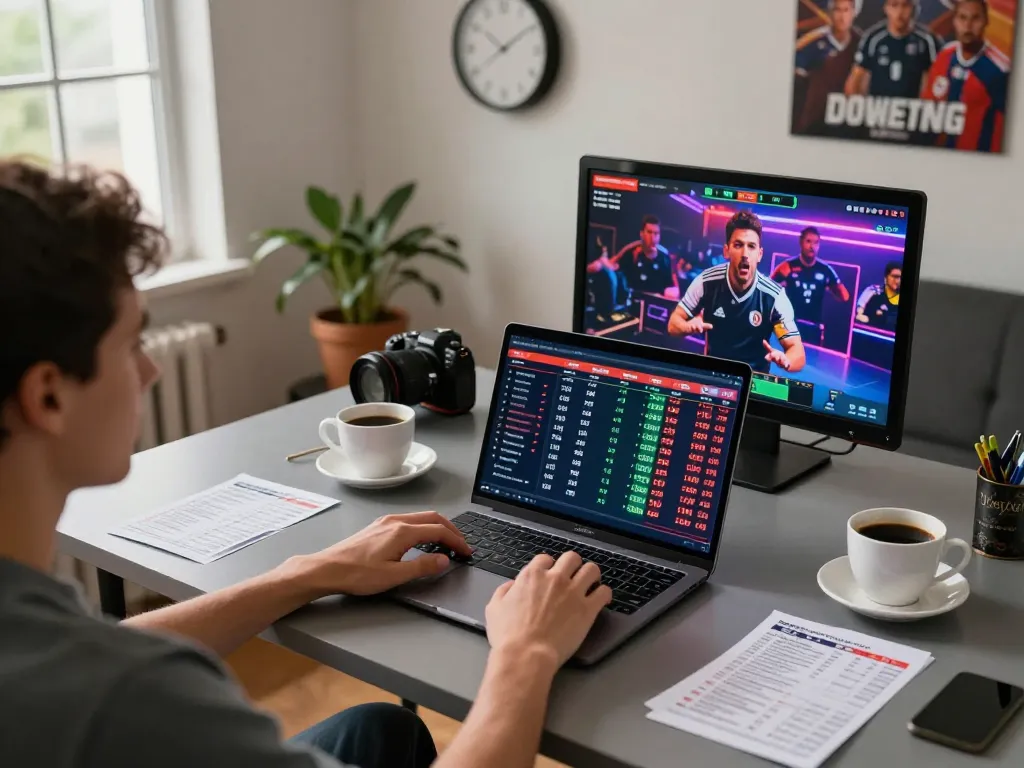 SC88 sports betting action at home with laptop displaying odds and strategies