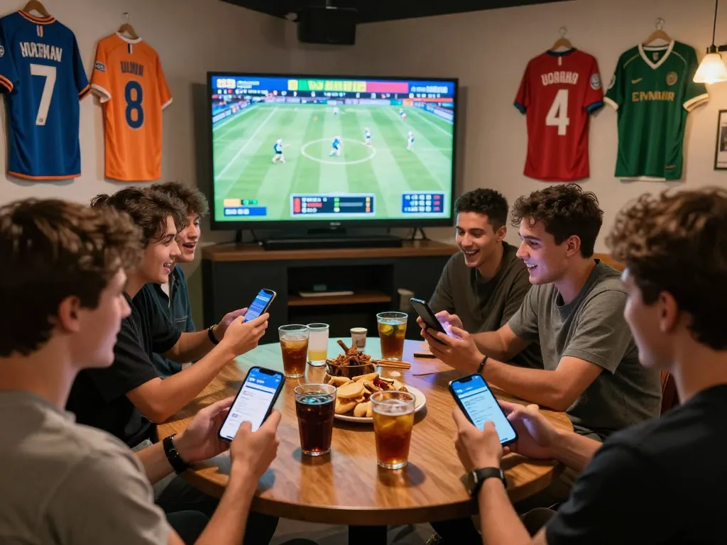 UU88 betting app displayed among friends' reactions during an exciting sports betting session.