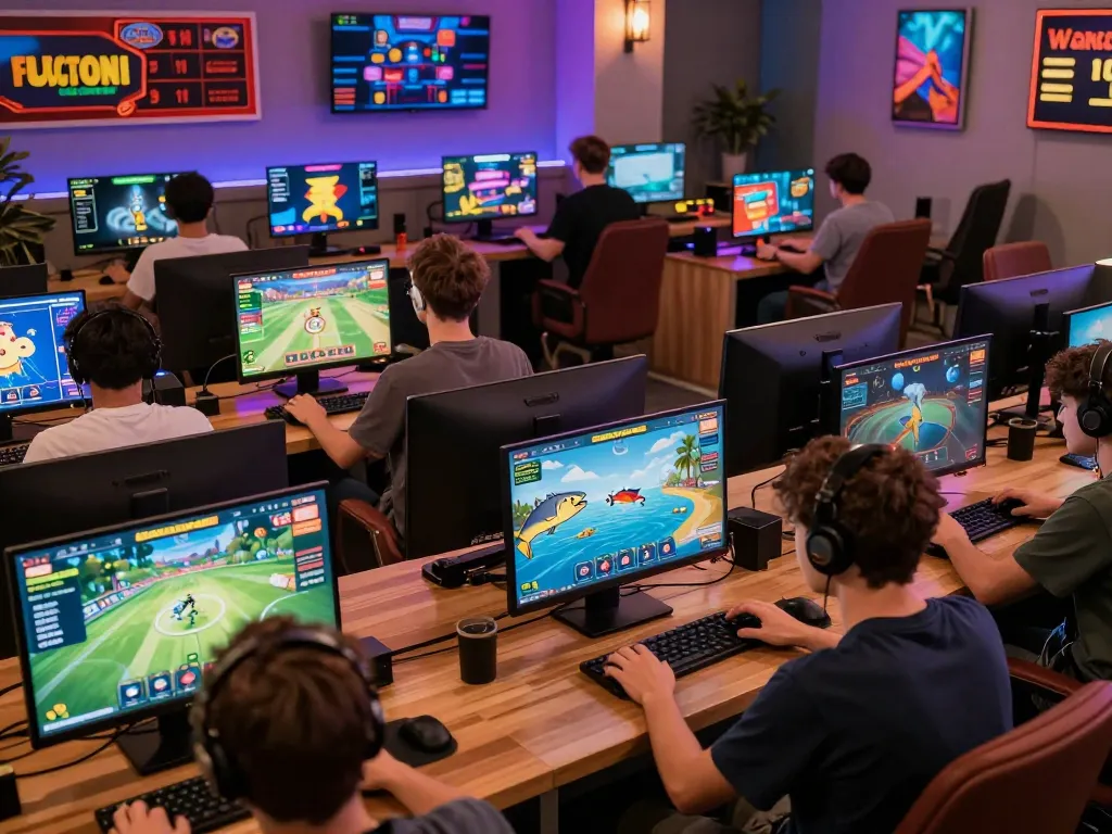 Engaged players at Hitclub gaming platform, enjoying diverse online games in a vibrant digital setting.
