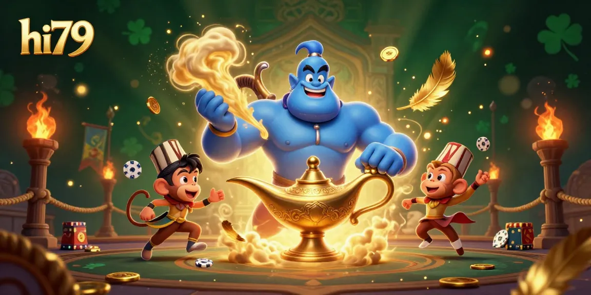 Experience thrilling gameplay with hi79 as a magical genie, poker chips, and adventure collide.