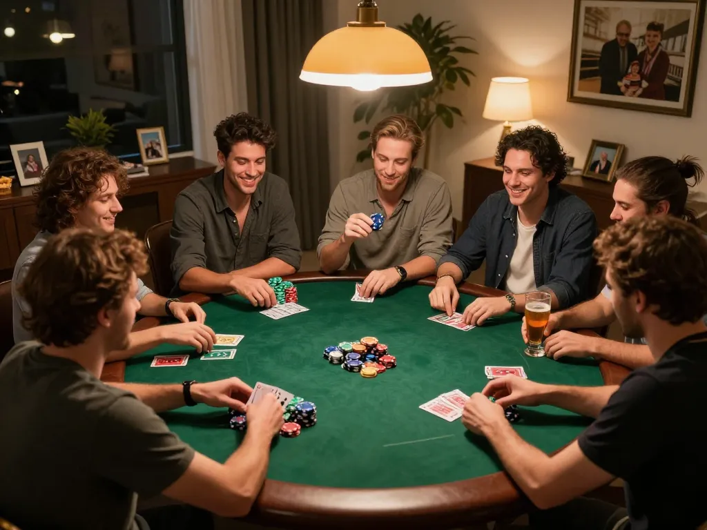 Players enjoying a friendly poker game at home, embracing the excitement of 78win strategies.