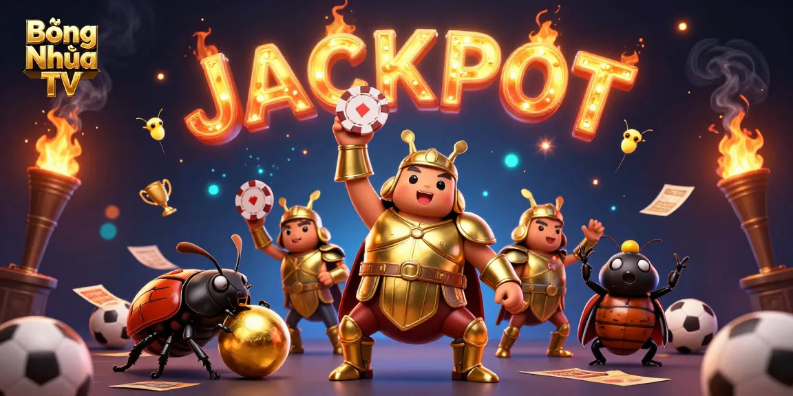 Bóng Nhựa TV showcases a victorious 3D hercules beetle in a colorful sports betting scene filled with dynamic gaming elements.