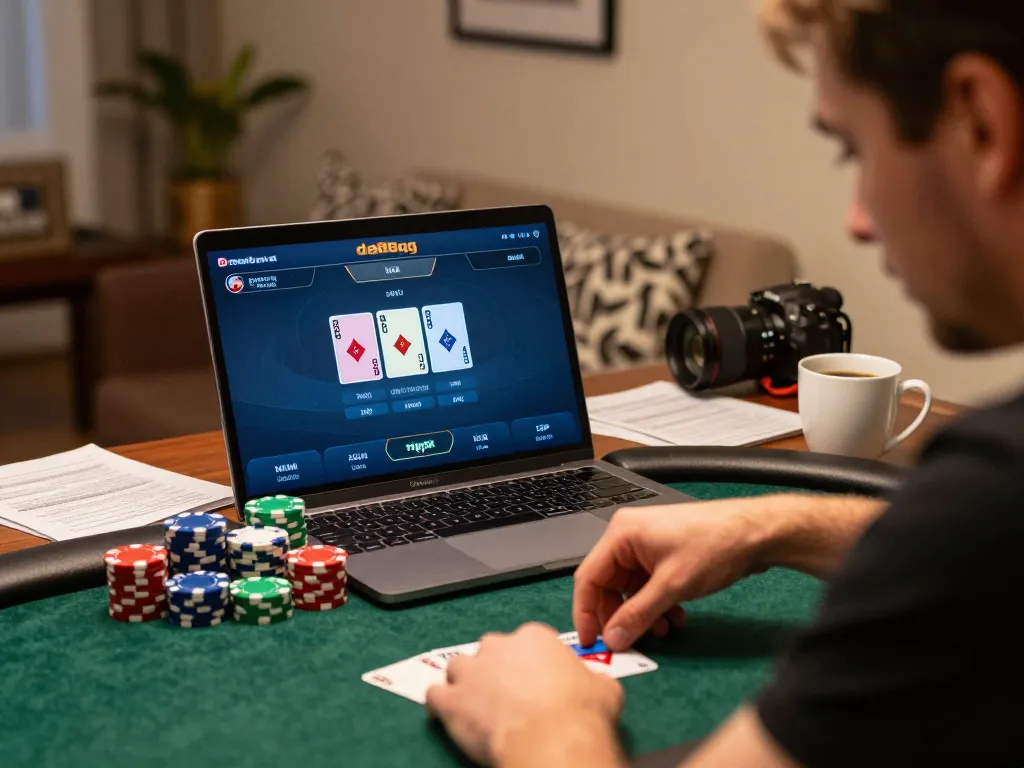 Player enjoying dynamic poker action on da88gg's online casino platform with chips and cards