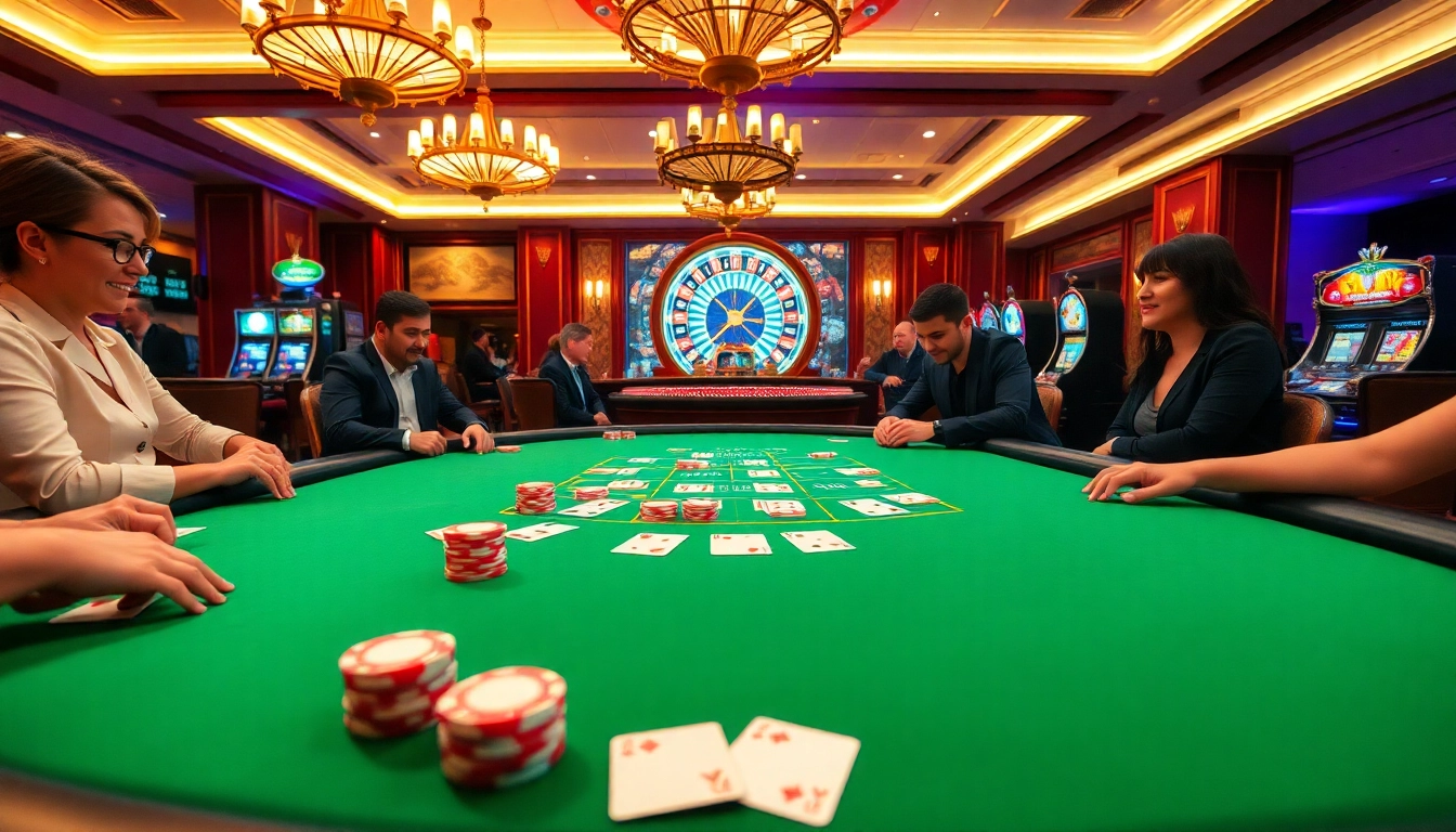 Engaging gambling scene at https://hello88app.com/ showcasing a lively poker game table with excited players.