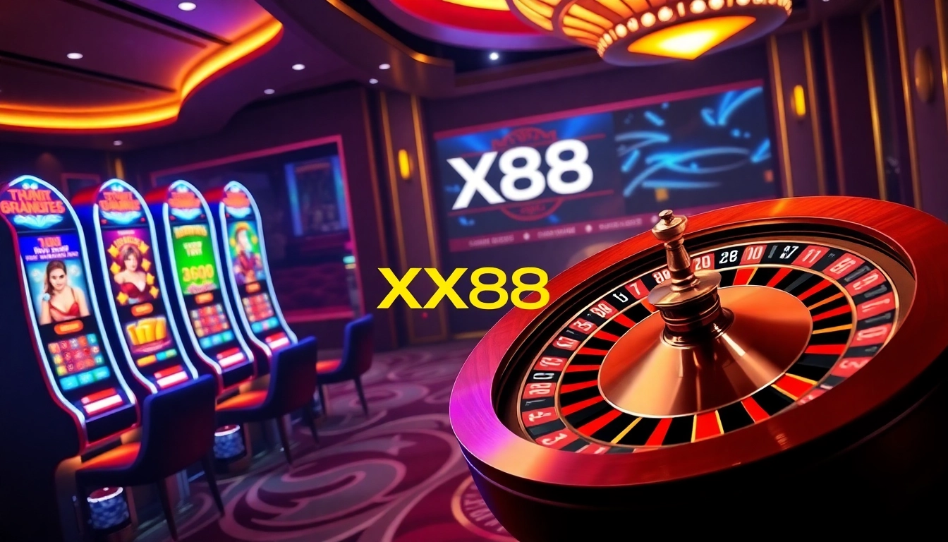 Engage with exhilarating games at XX88 casino featuring colorful slot machines and professional betting interface.