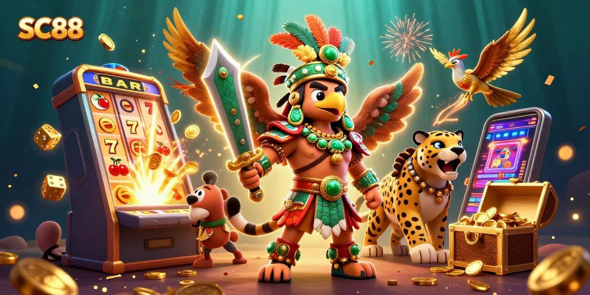 Win big with SC88 in this vibrant 3D casino scene featuring slot machines and jackpots.
