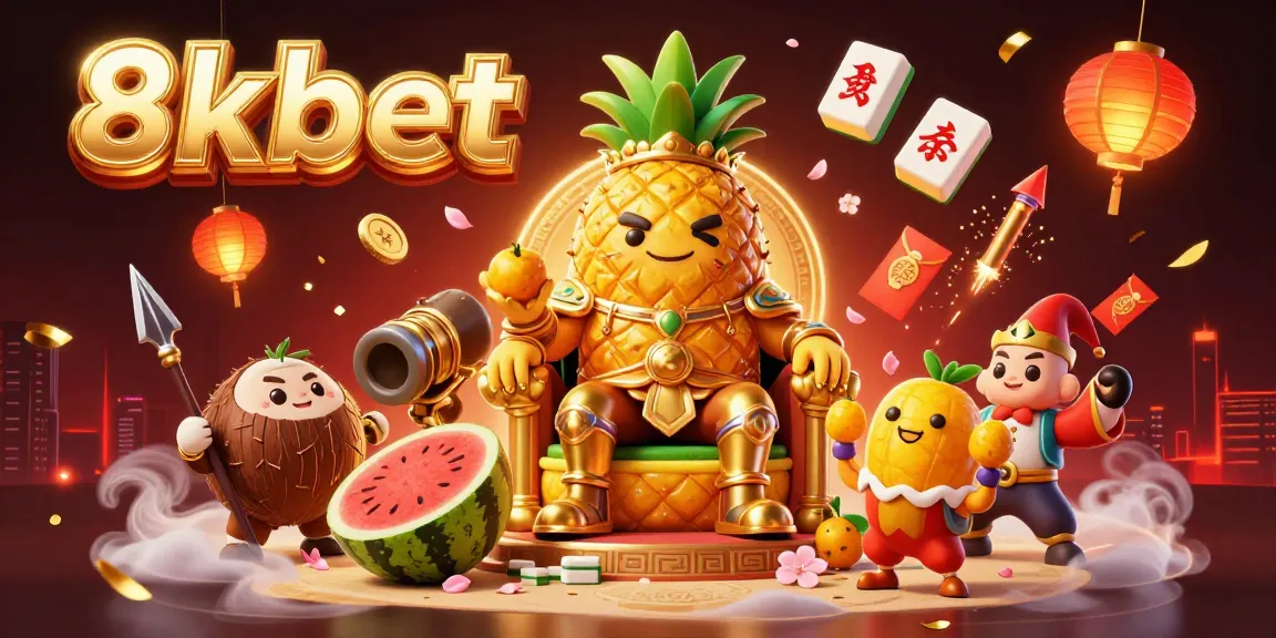 8xbet inspires excitement with a vibrant 3D beach casino scene featuring a pineapple king and dynamic gaming elements.