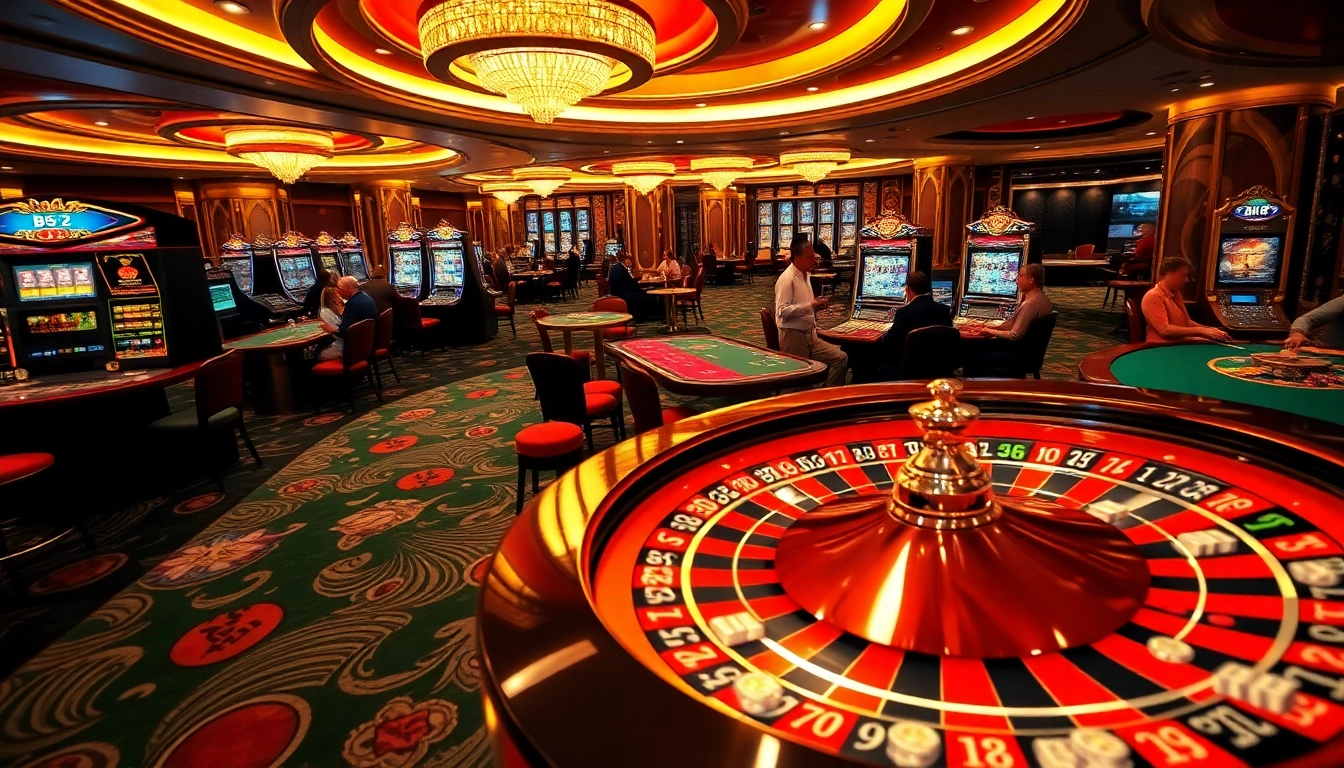 Experience the excitement of the b52-themed casino with vibrant games and eager players.