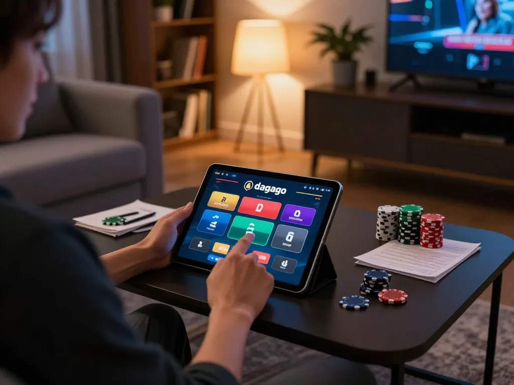 Engaging moment using the dagago casino app for live betting in a cozy home atmosphere